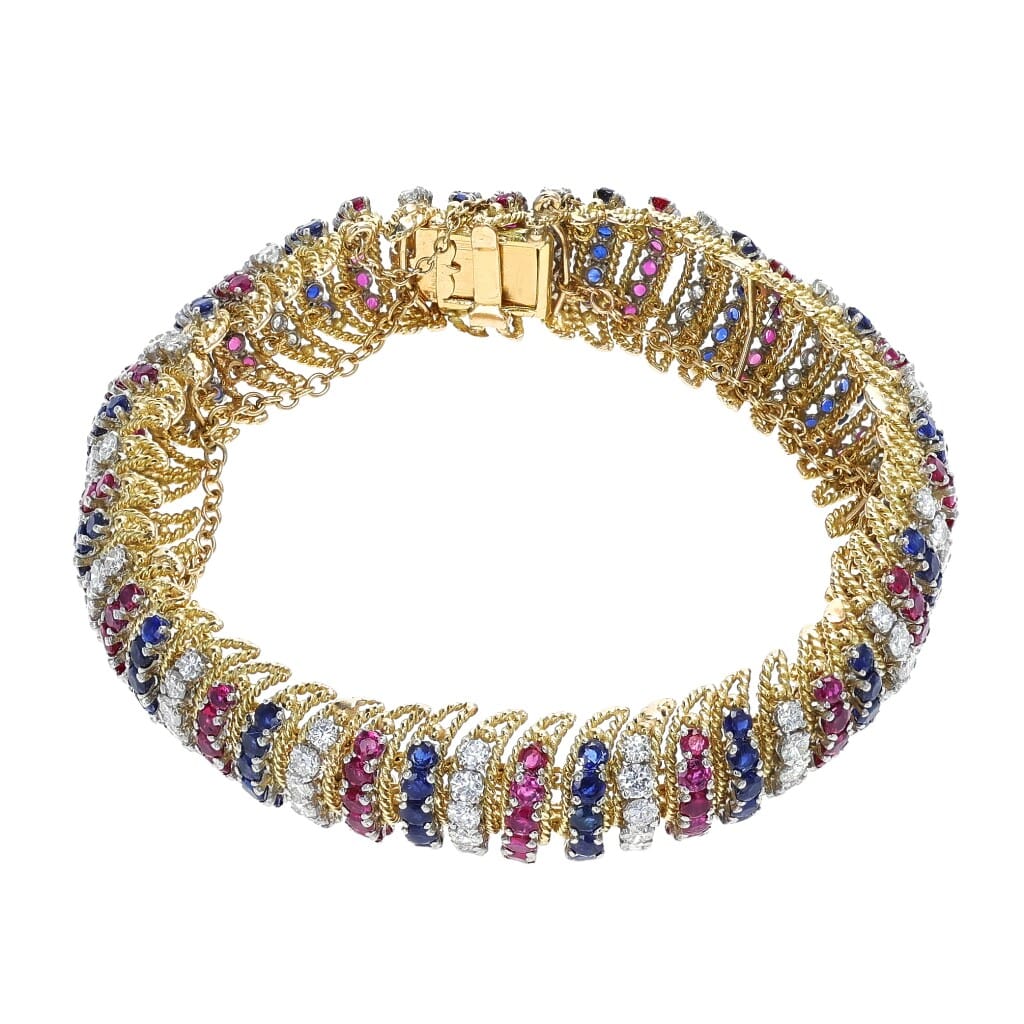 Vintage Gold, Platinum, Ruby, Sapphire and Diamond Bracelet