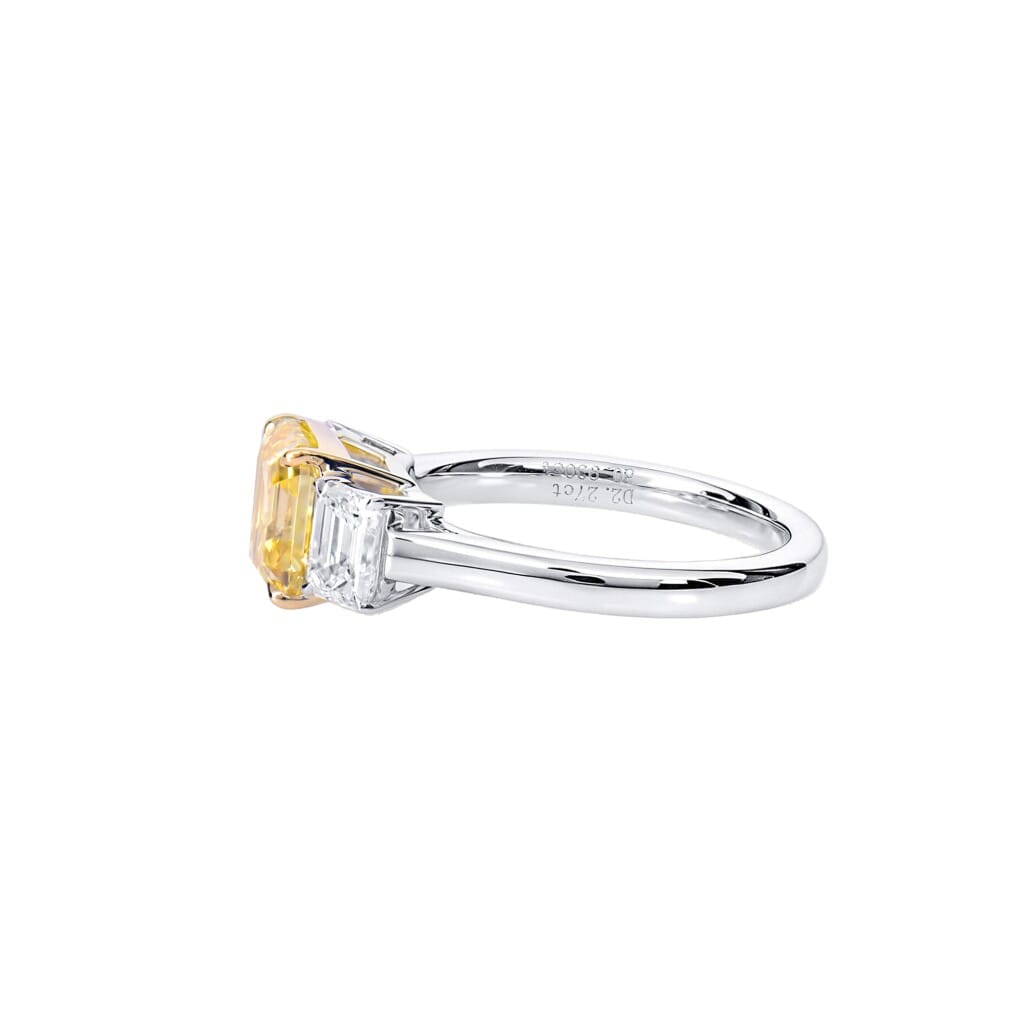 White Gold, 2.27ct Asscher Cut Fancy Yellow Diamond and Diamond Ring