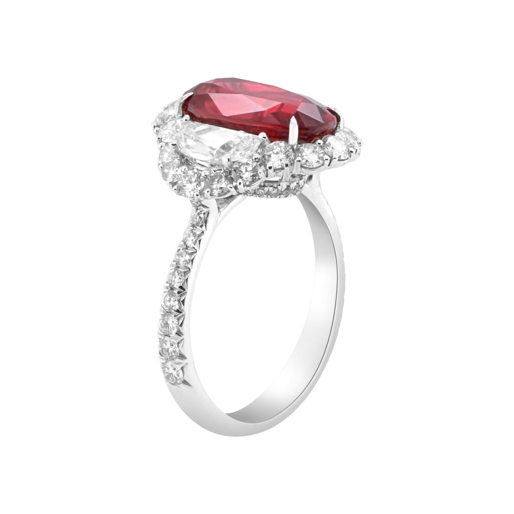 White Gold, 4.22ct Mozambique Pigeon's Blood Ruby and Diamond Ring
