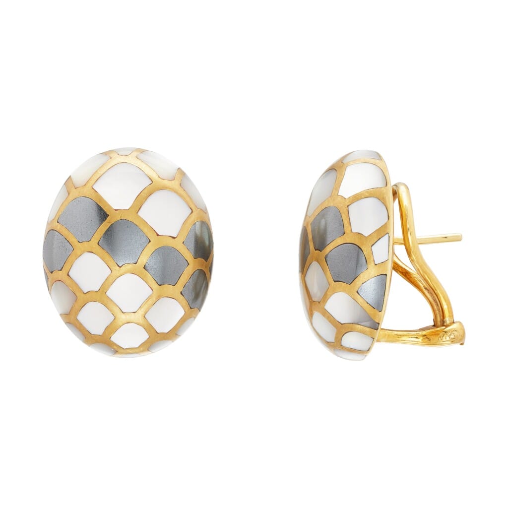 Vintage Gold, Mother of Pearl and Hematite Earclips