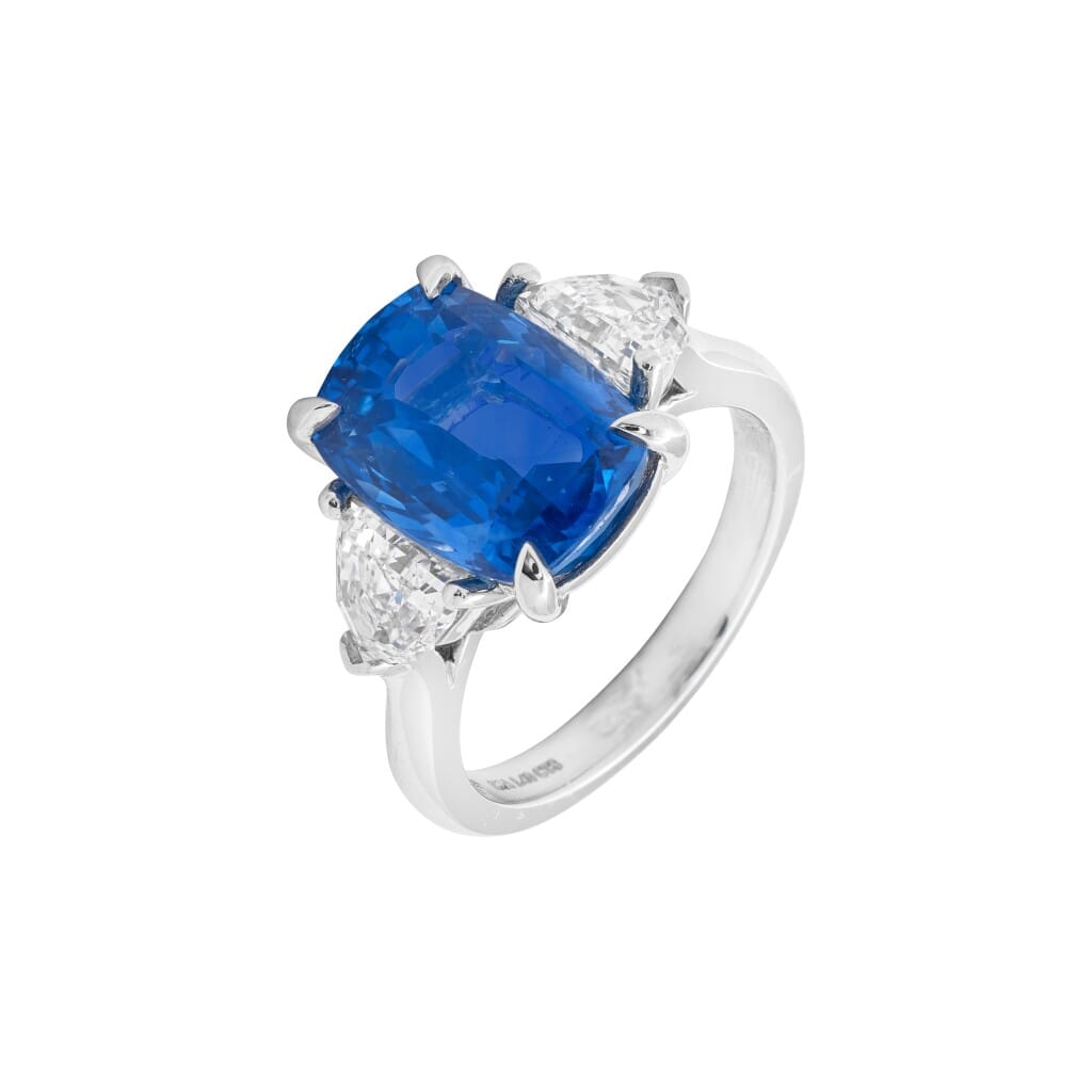 Platinum, 6.36ct Ceylon Sapphire and Diamond Ring