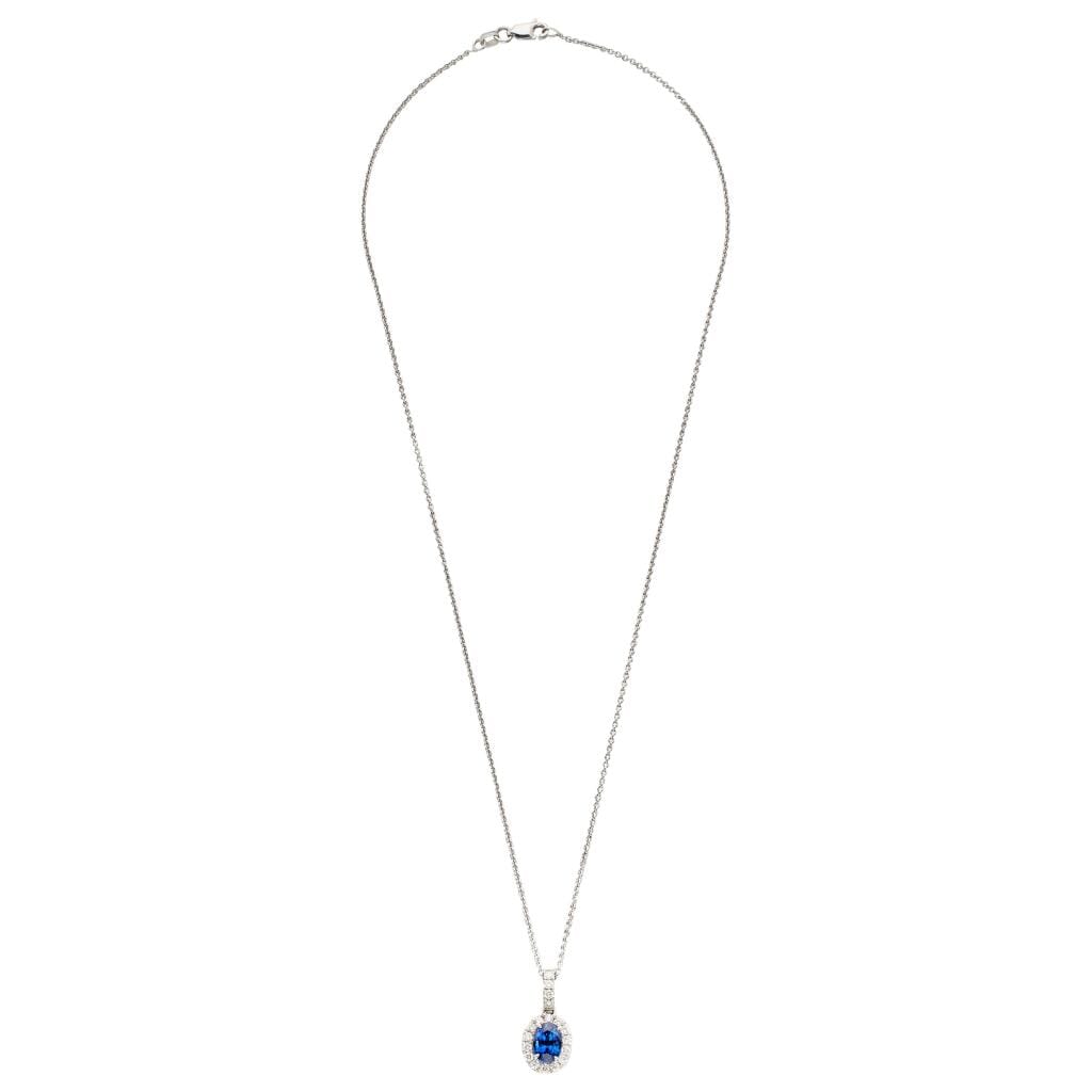 White Gold, 1.52ct Madagascar Sapphire and Diamond Pendant Necklace