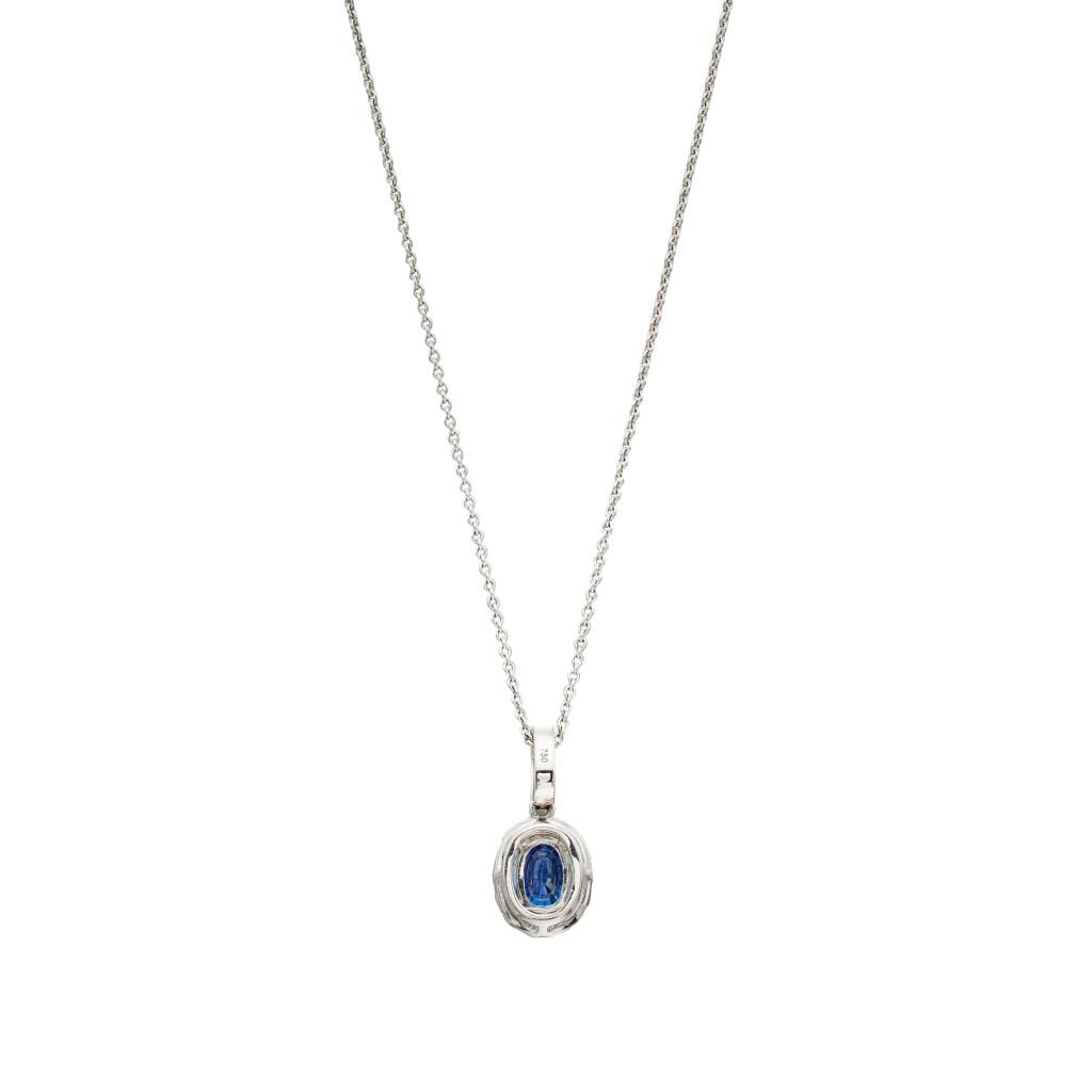 White Gold, 1.52ct Madagascar Sapphire and Diamond Pendant Necklace