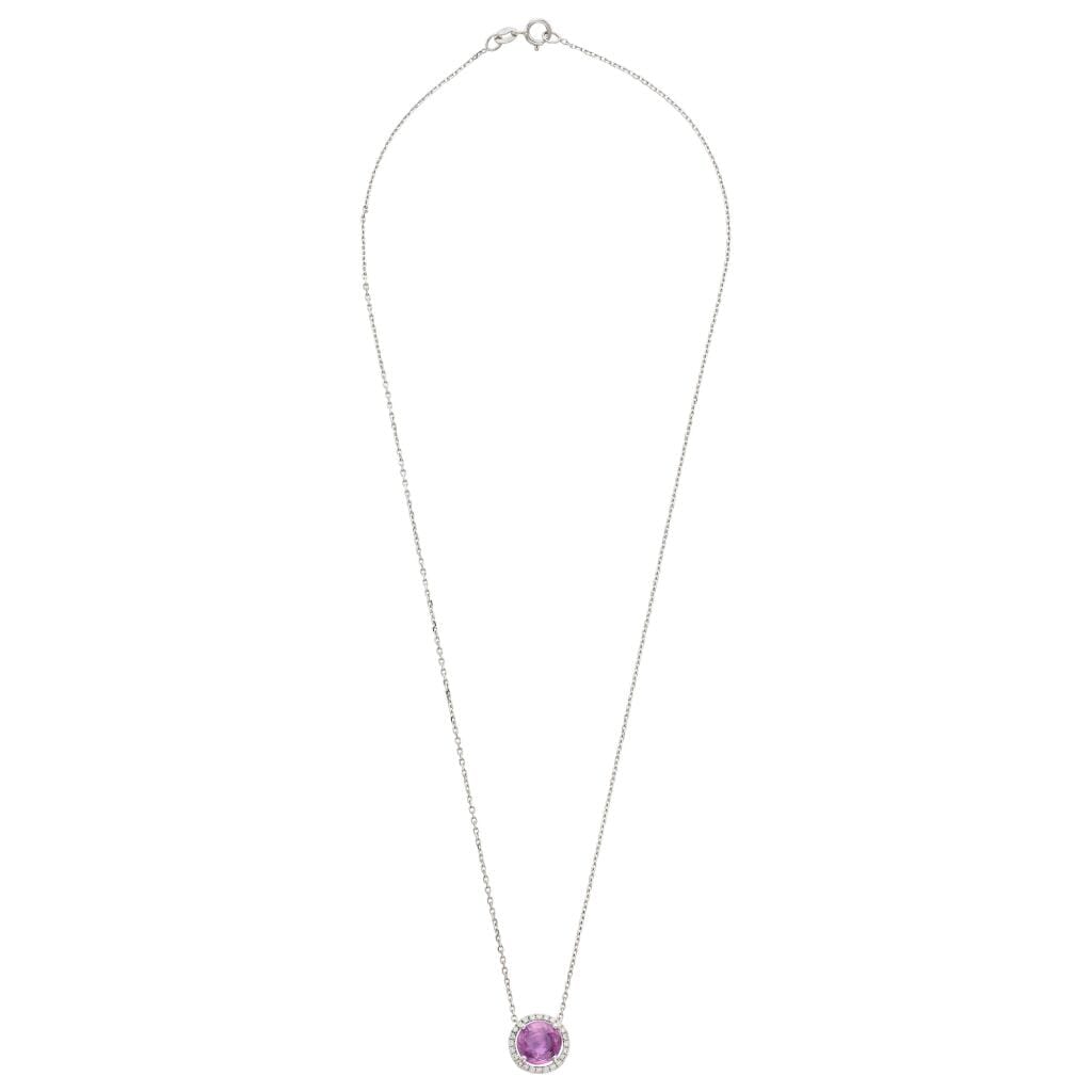 White Gold, 2.27ct Ceylon Pink Sapphire and Diamond Pendant Necklace