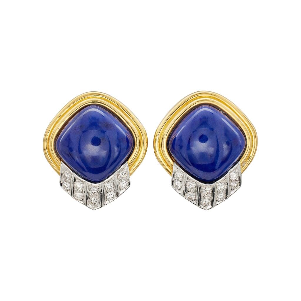 Gold, White Gold, Lapis Lazuli and Diamond Earclips