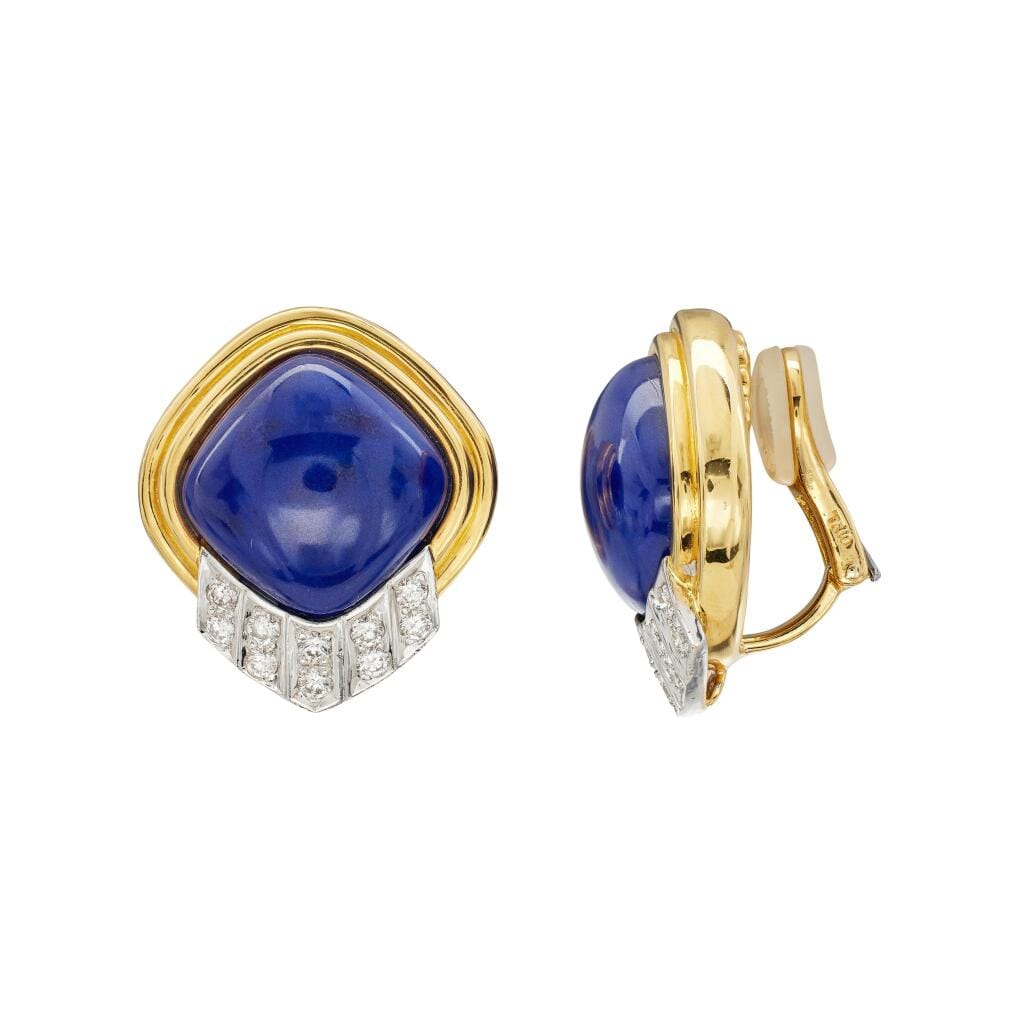 Gold, White Gold, Lapis Lazuli and Diamond Earclips