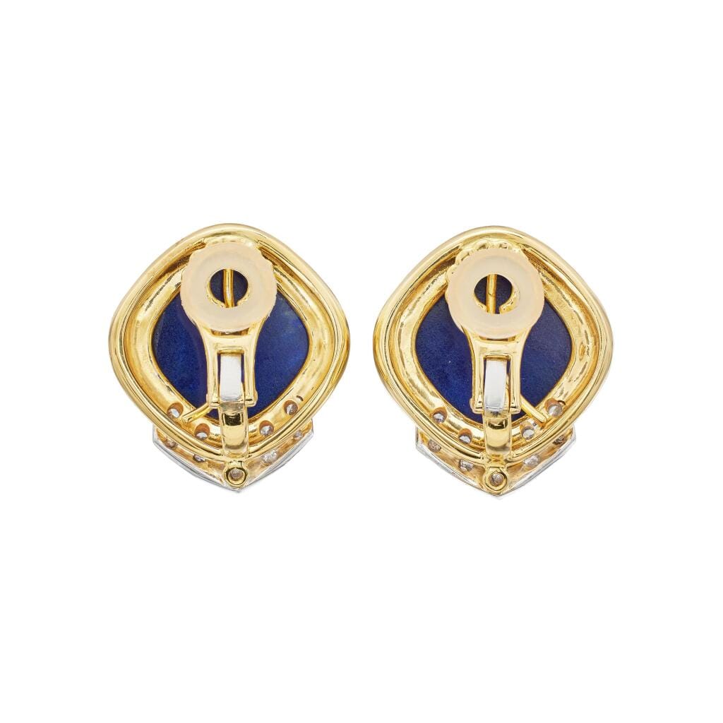 Gold, White Gold, Lapis Lazuli and Diamond Earclips