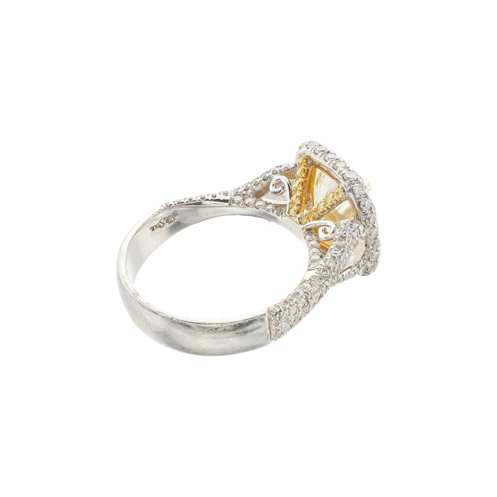 Platinum, Gold, 3.34ct Cushion Cut Fancy Light Yellow Diamond and Diamond Engagement Ring