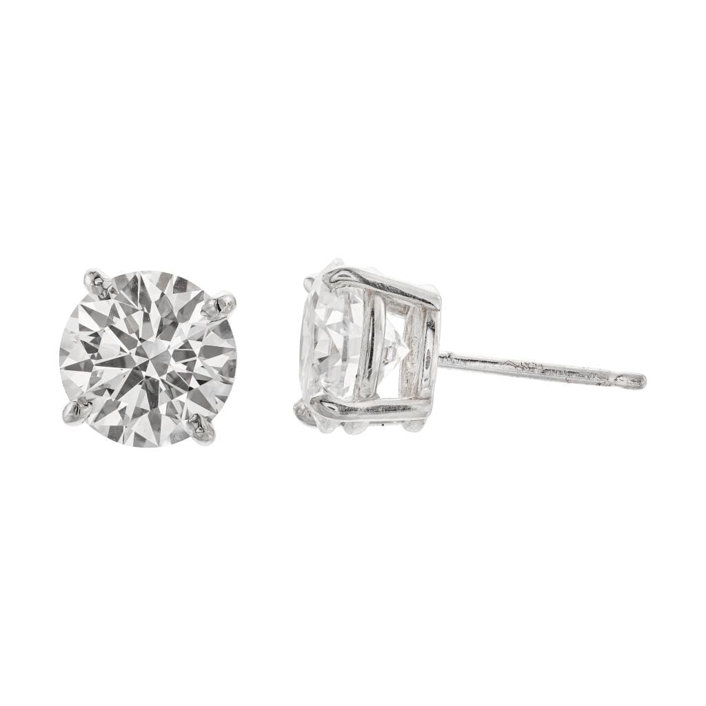 Platinum and 3.01ctw Round Brilliant Cut Diamond Stud Earrings