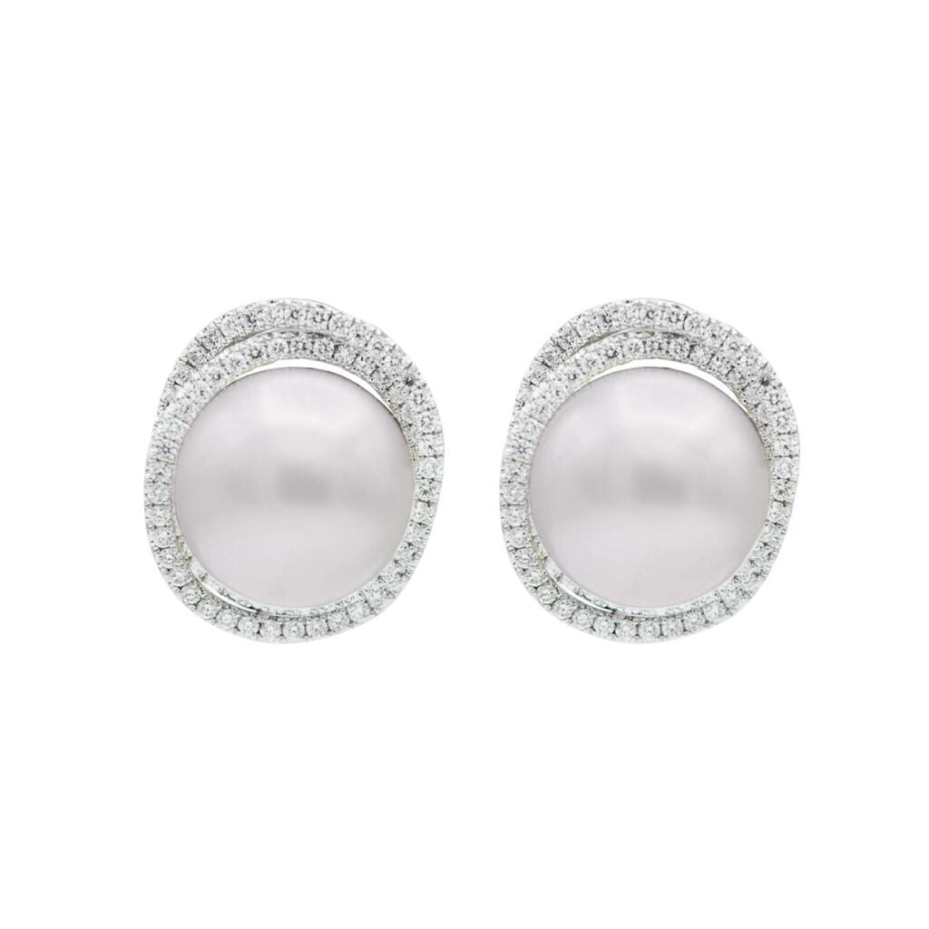 White Gold, Cultured Pearl and Diamond Earclips