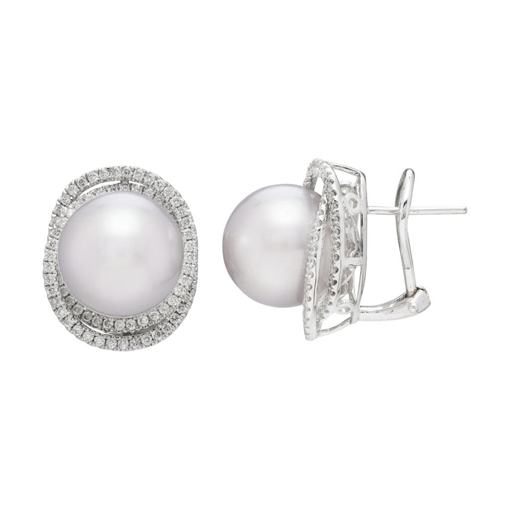 White Gold, Cultured Pearl and Diamond Earclips