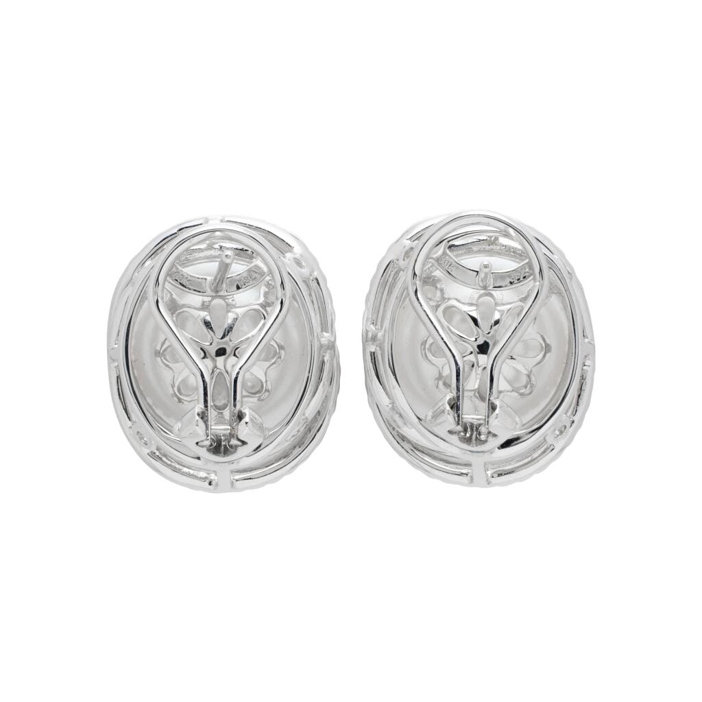 White Gold, Cultured Pearl and Diamond Earclips