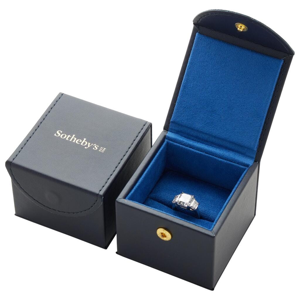 Platinum, 5.01ct Asscher Cut Diamond and Diamond Engagement Ring