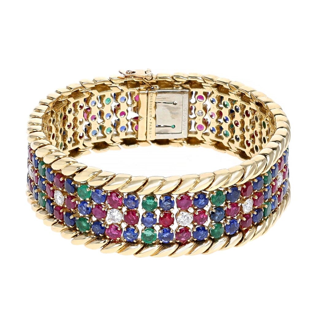 Vintage Gold, Emerald, Ruby, Sapphire and Diamond Bracelet