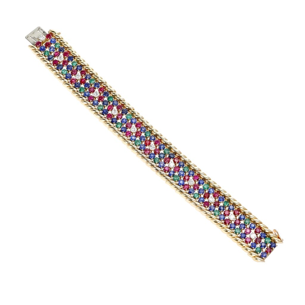 Vintage Gold, Emerald, Ruby, Sapphire and Diamond Bracelet