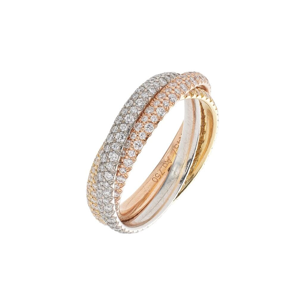 Gold, White Gold, Rose Gold and Diamond Trinity Ring