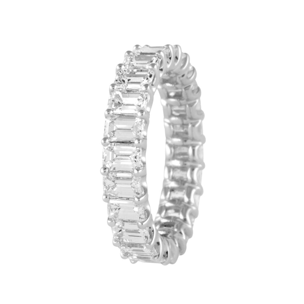 White Gold and 4.10ctw Emerald Cut Diamond Eternity Band Ring