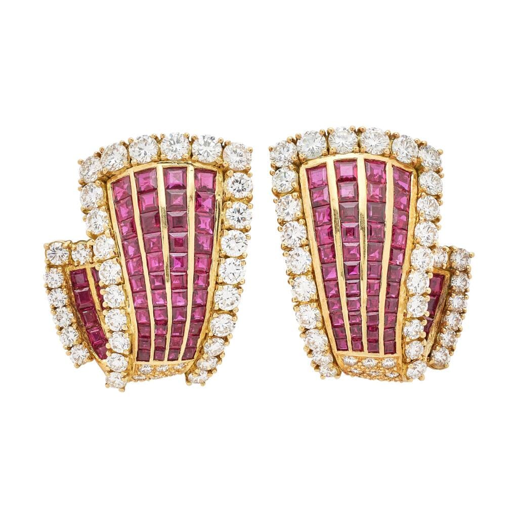 Gold, Diamond and Ruby Earclips