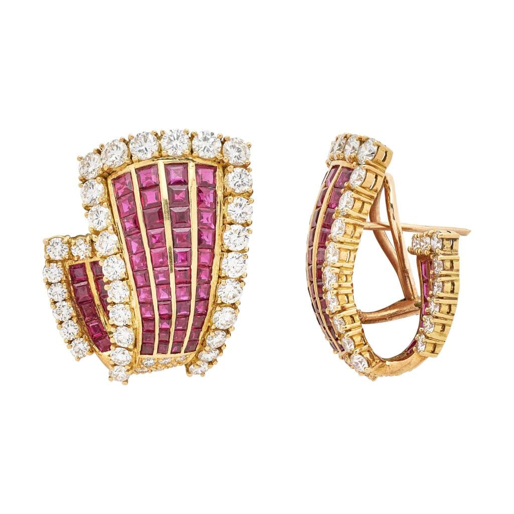 Gold, Diamond and Ruby Earclips