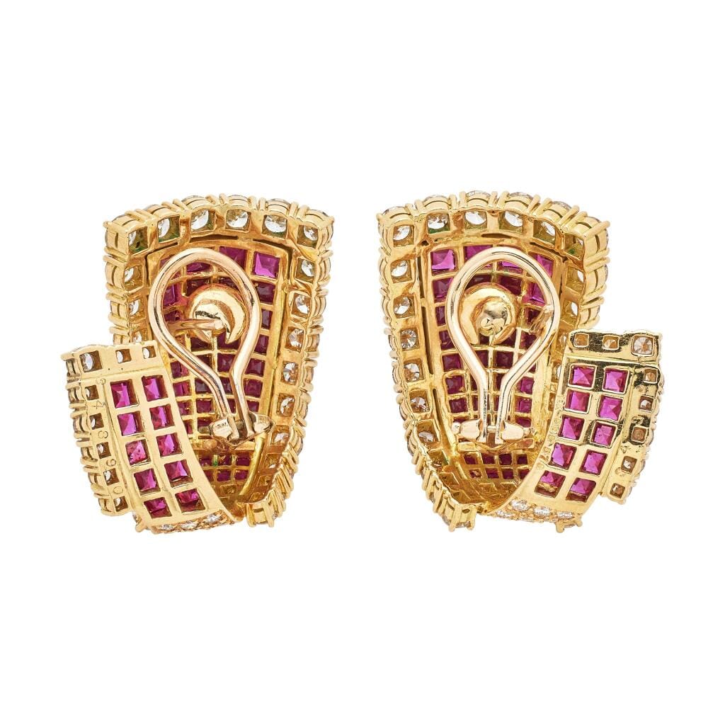 Gold, Diamond and Ruby Earclips