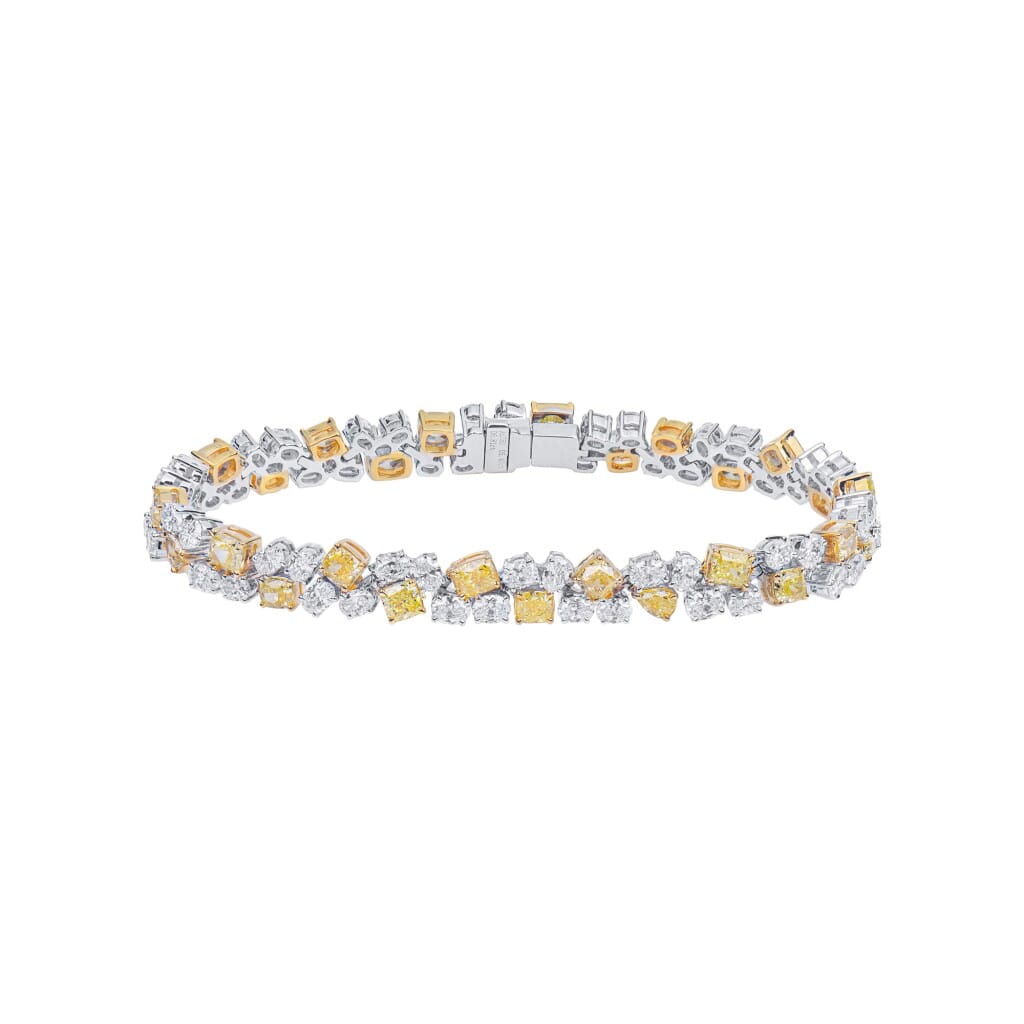White Gold, Fancy Cut Yellow Diamond and Diamond Bracelet