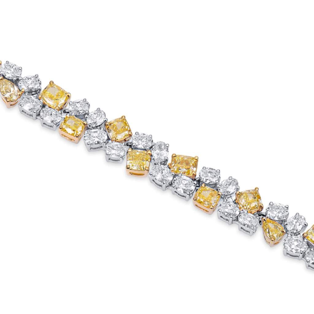 White Gold, Fancy Cut Yellow Diamond and Diamond Bracelet