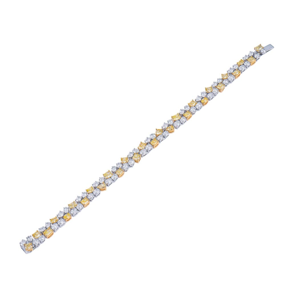White Gold, Fancy Cut Yellow Diamond and Diamond Bracelet