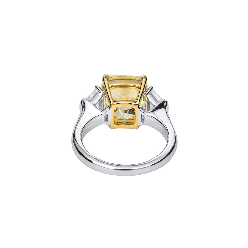 White Gold, 6.14ct Cushion Cut Fancy Intense Yellow Diamond and Diamond Engagement Ring