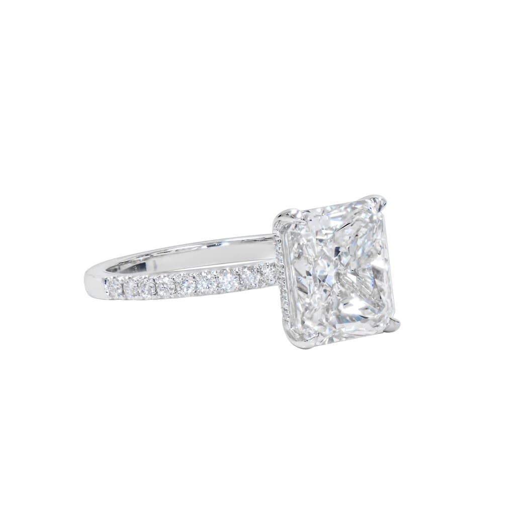 White Gold, 5.16ct Radiant Cut Diamond and Diamond Engagement Ring