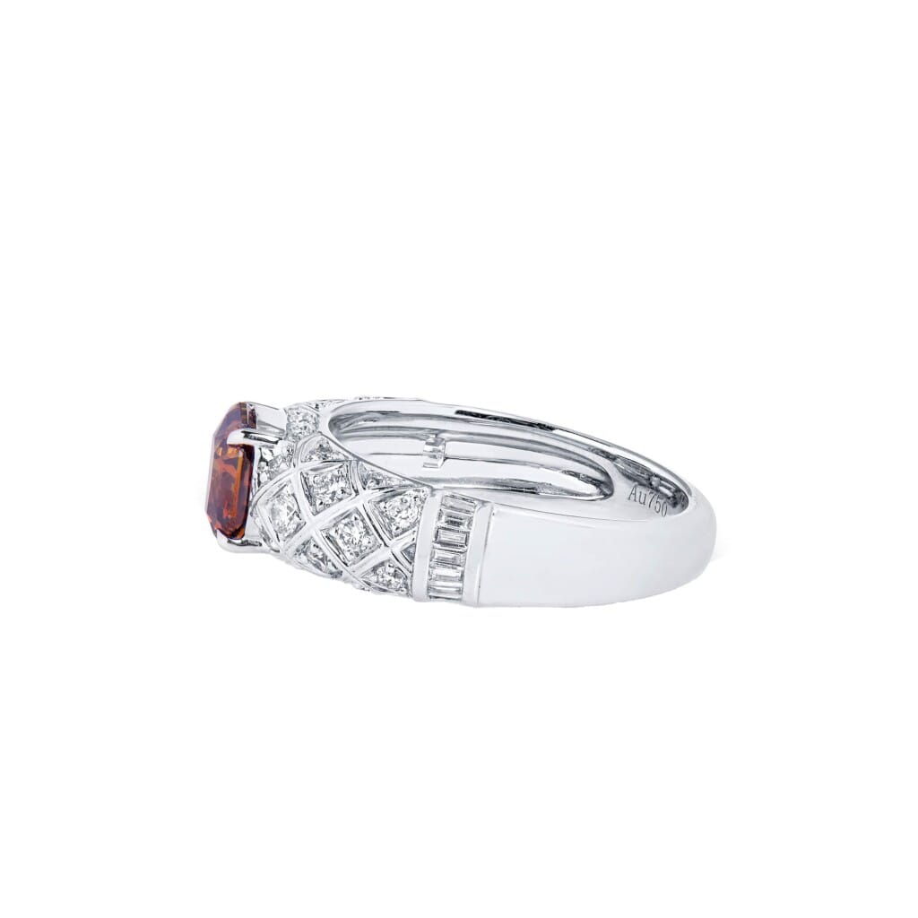 White Gold, 1.25ct Radiant Cut Fancy Deep Yellowish Orange Diamond and Diamond Ring