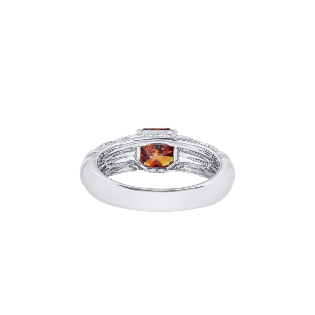 White Gold, 1.25ct Radiant Cut Fancy Deep Yellowish Orange Diamond and Diamond Ring