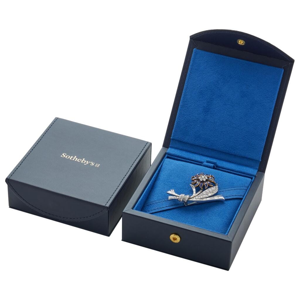Vintage Platinum, Gold, Sapphire and Diamond Flower Brooch