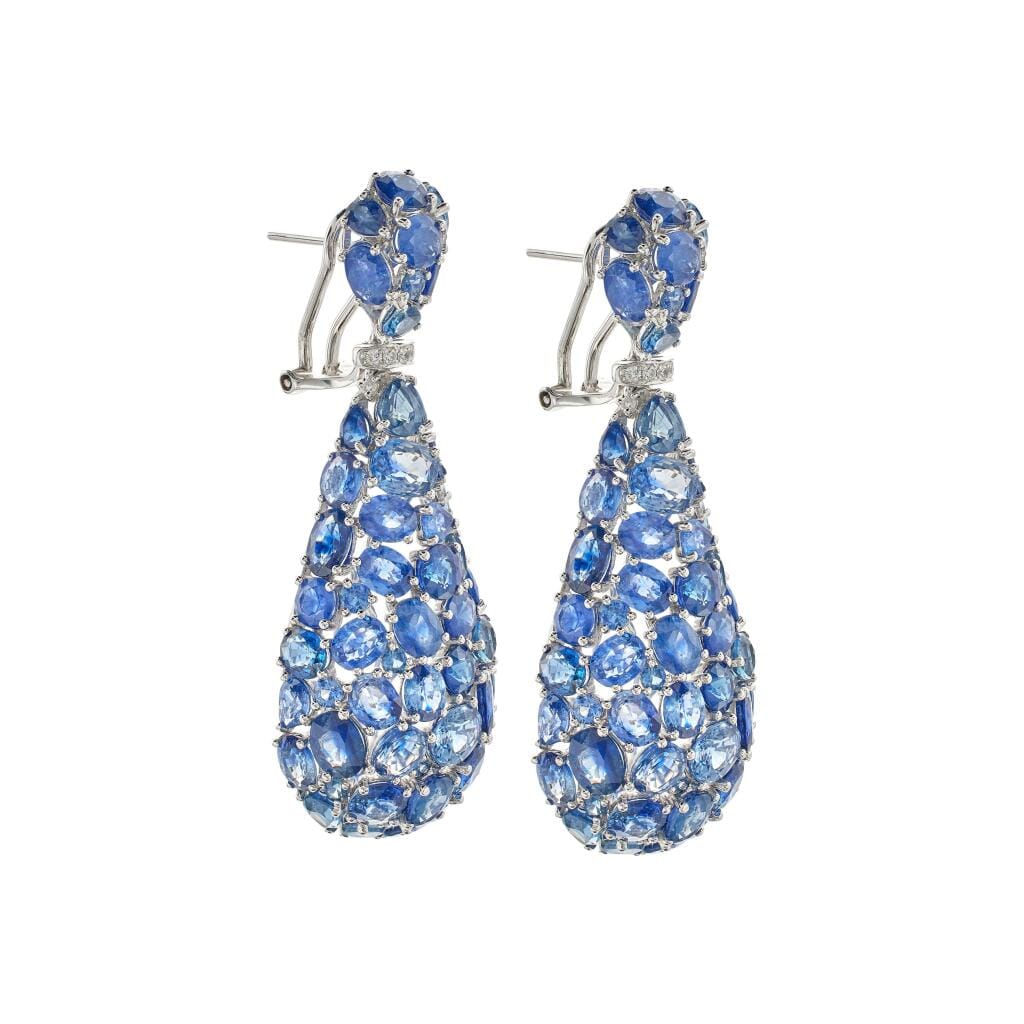 White Gold and Sapphire Drop Earclips