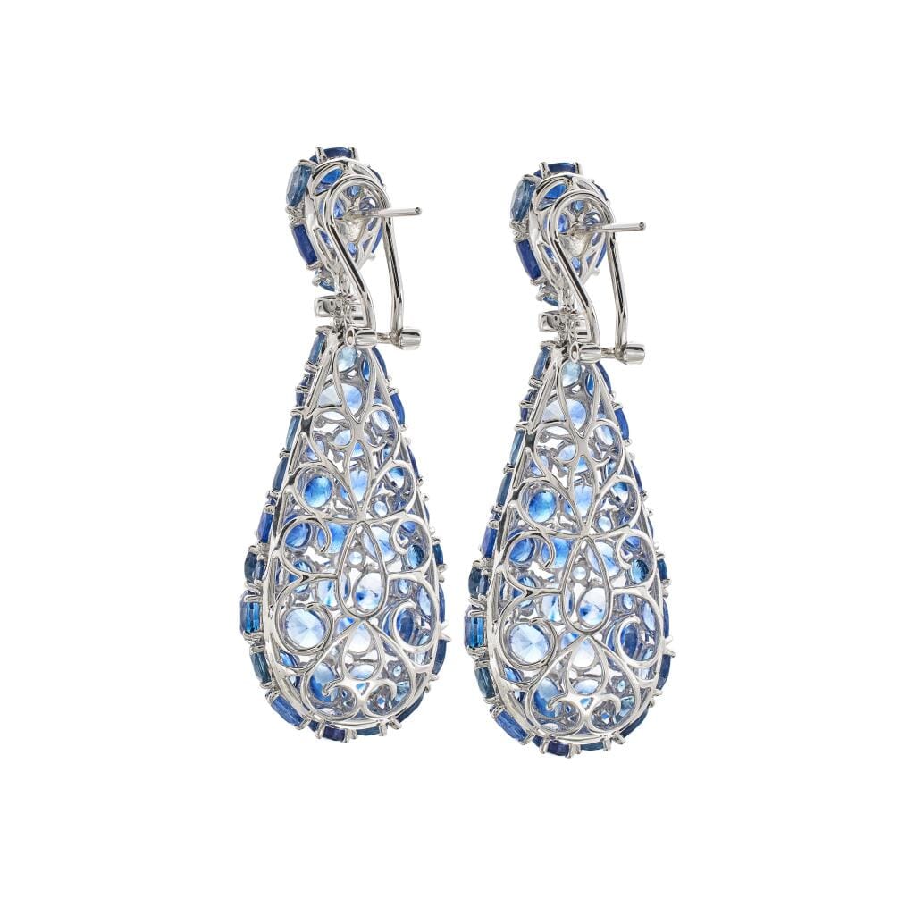 White Gold and Sapphire Drop Earclips