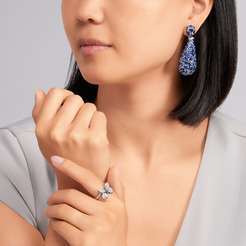 White Gold and Sapphire Drop Earclips