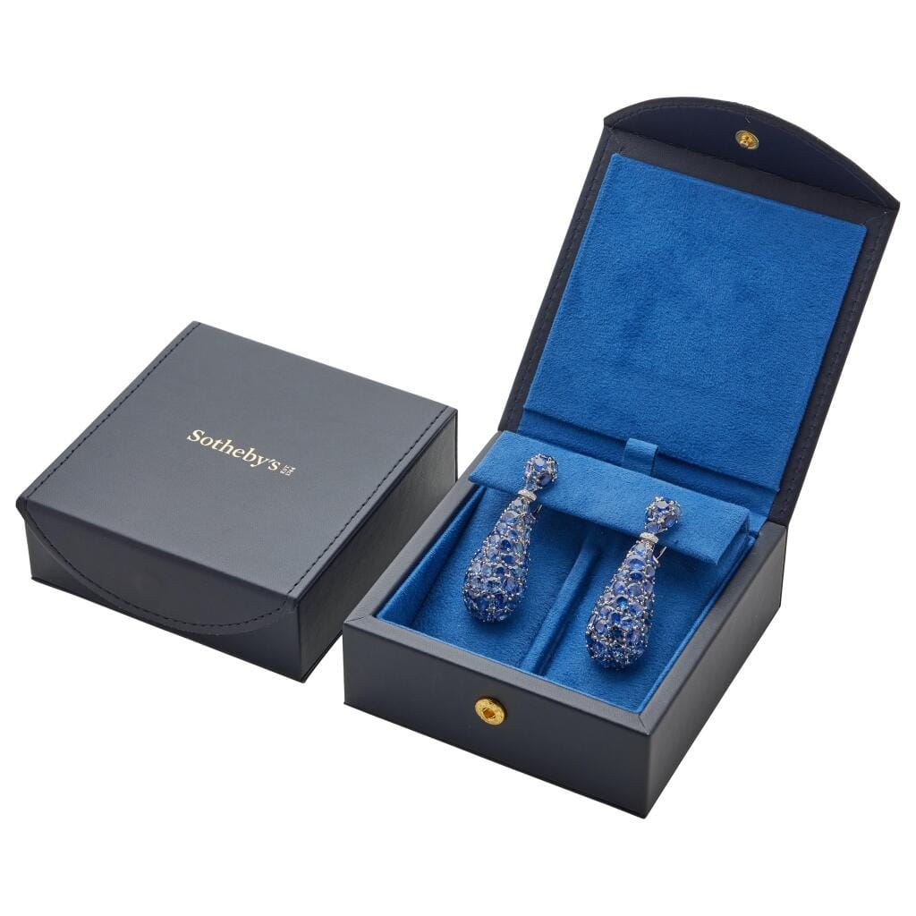 White Gold and Sapphire Drop Earclips