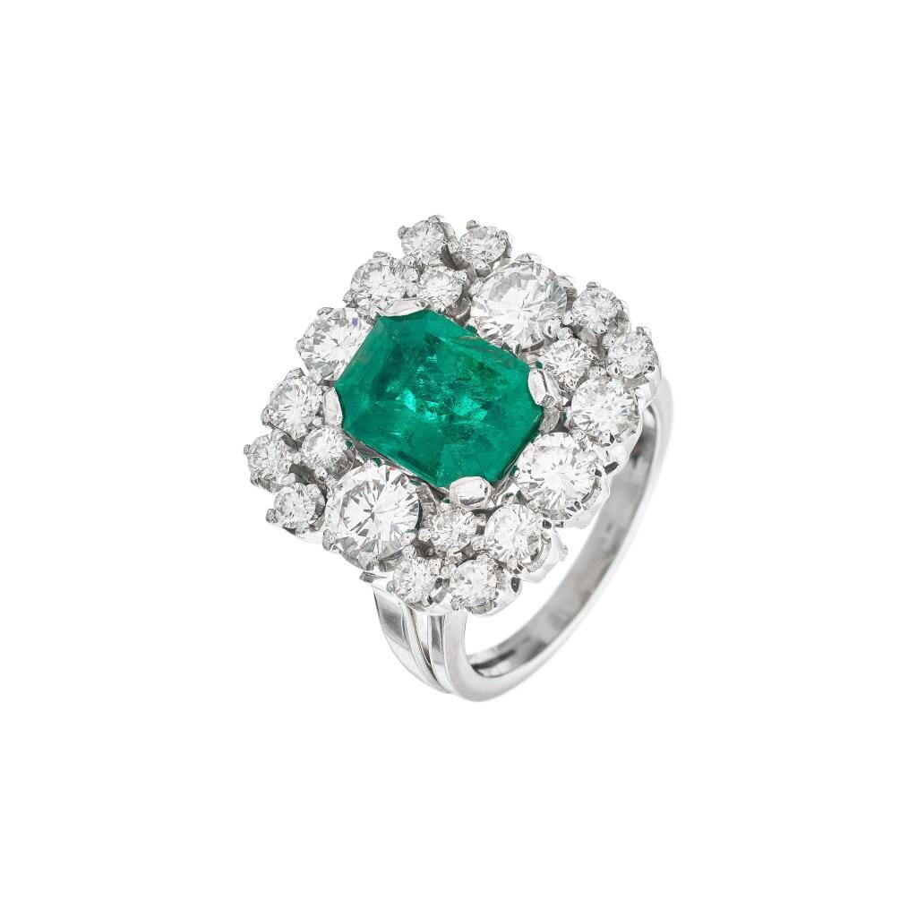 Palladium, 2.20ct Colombian Emerald and Diamond Ring