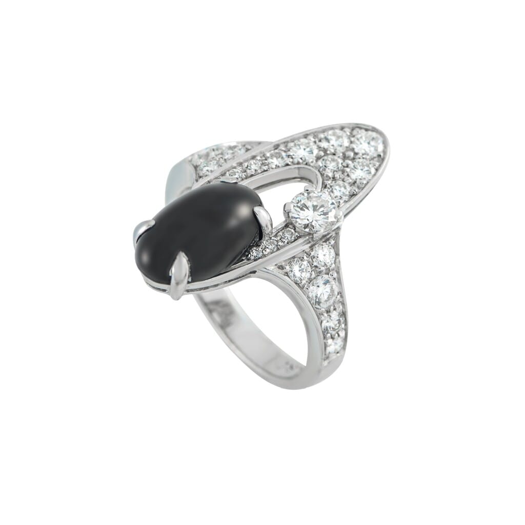 White Gold, Onyx and Diamond Elysia Ring