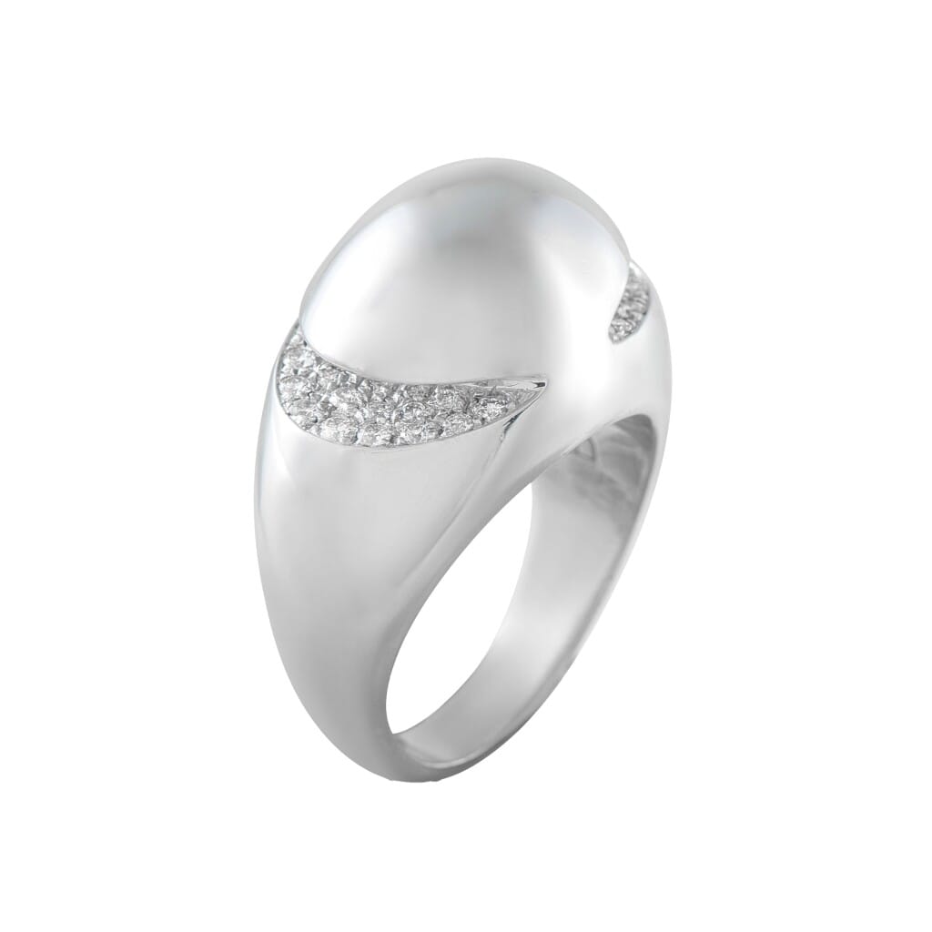 White Gold and Diamond Cabochon Ring