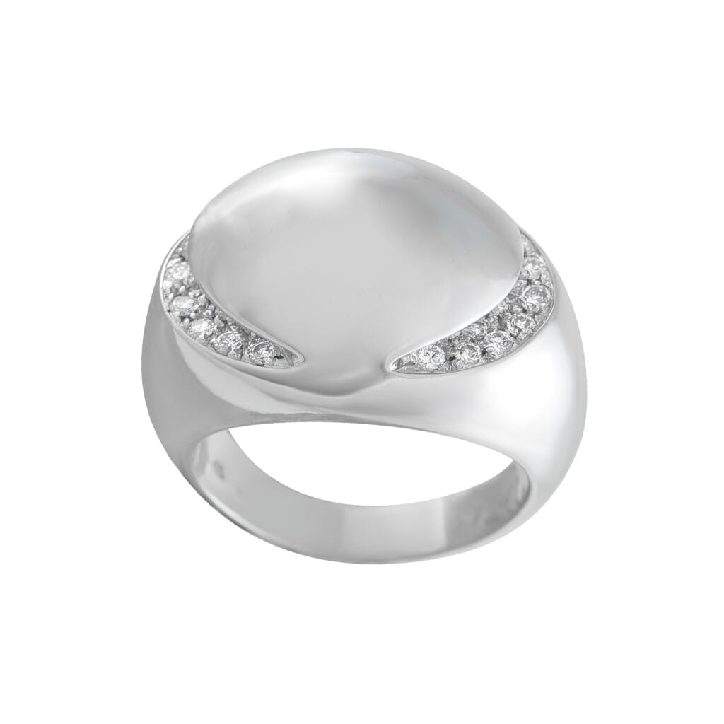 White Gold and Diamond Cabochon Ring