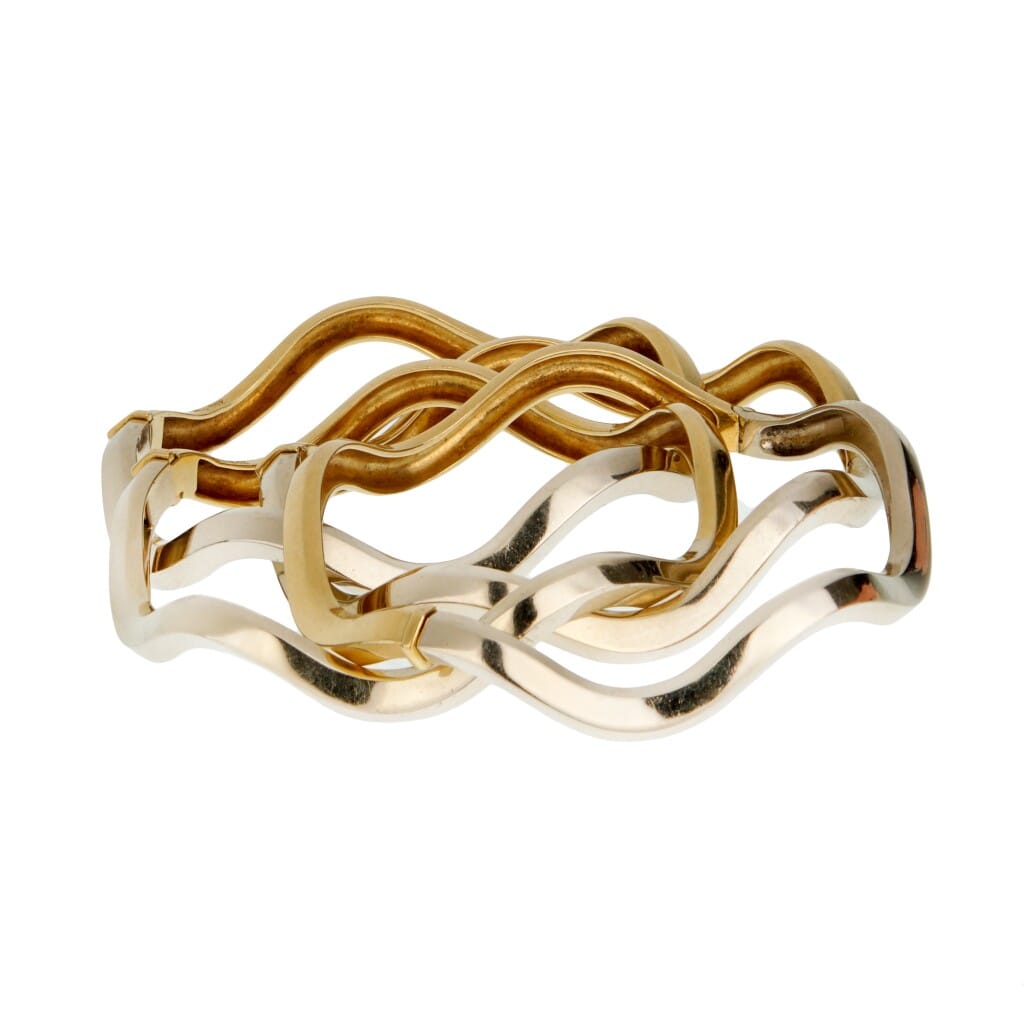 Vintage White Gold and Gold Bangle Bracelet Set