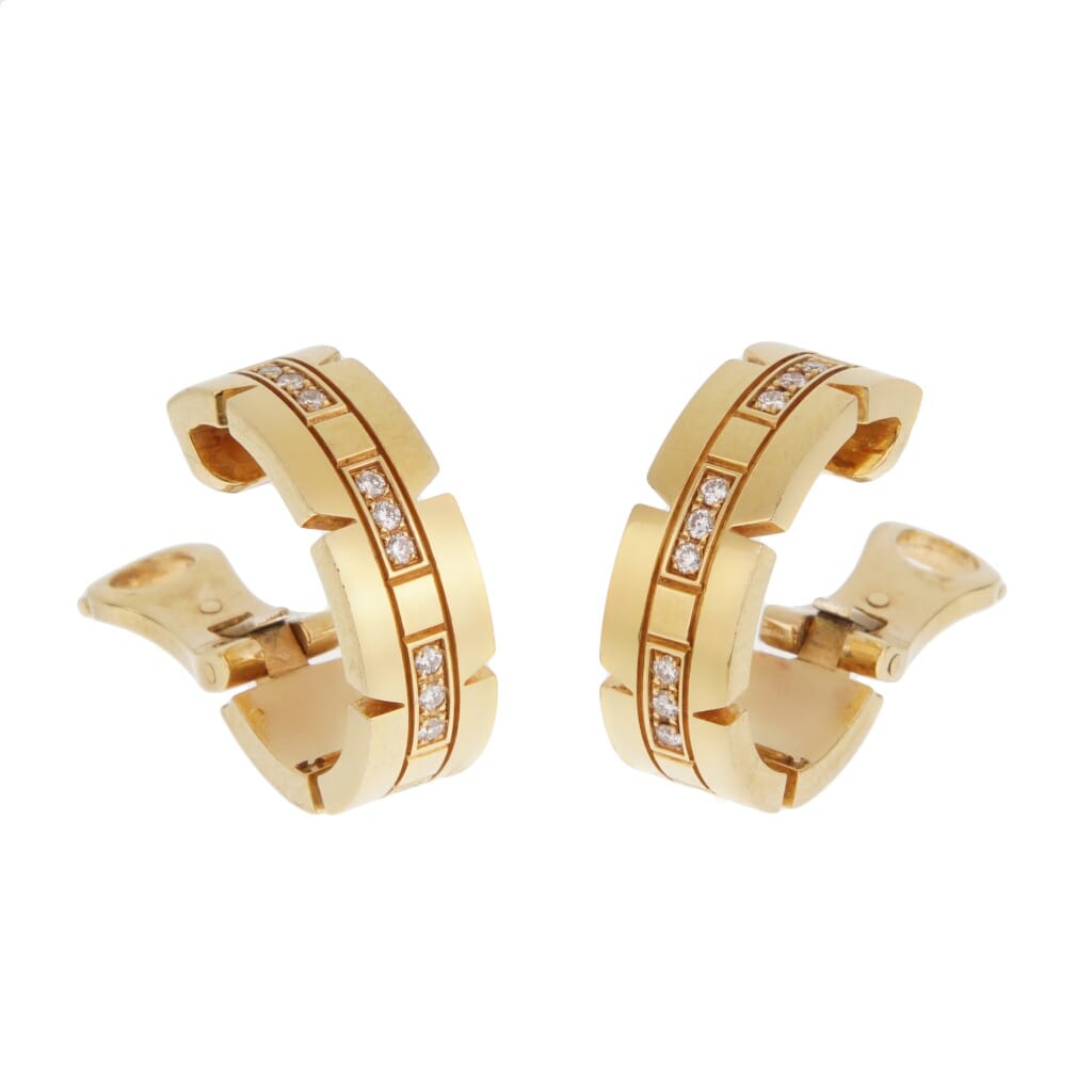 Gold and Diamond Tank Française Hoop Earclips