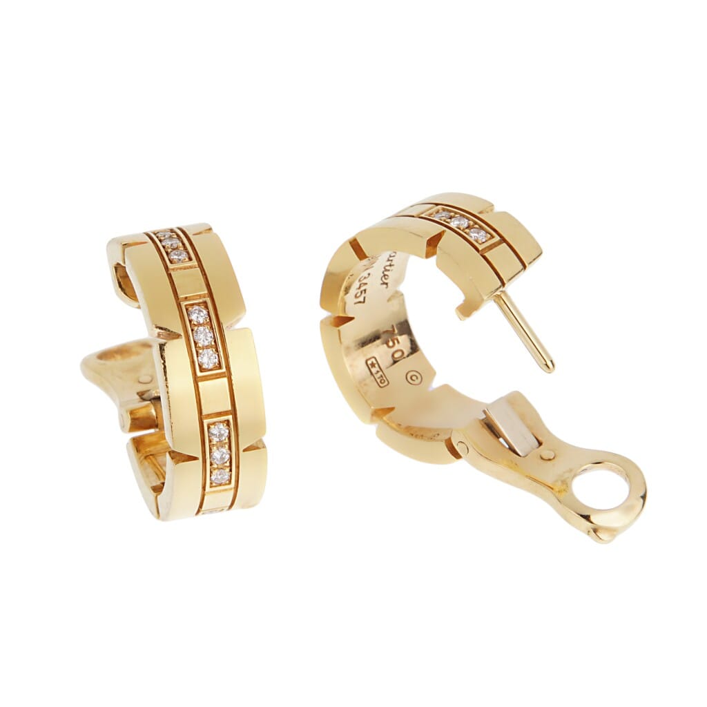 Gold and Diamond Tank Française Hoop Earclips