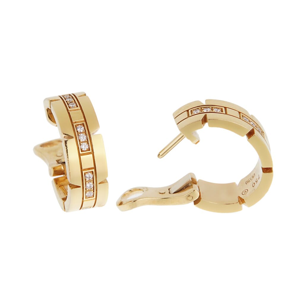 Gold and Diamond Tank Française Hoop Earclips