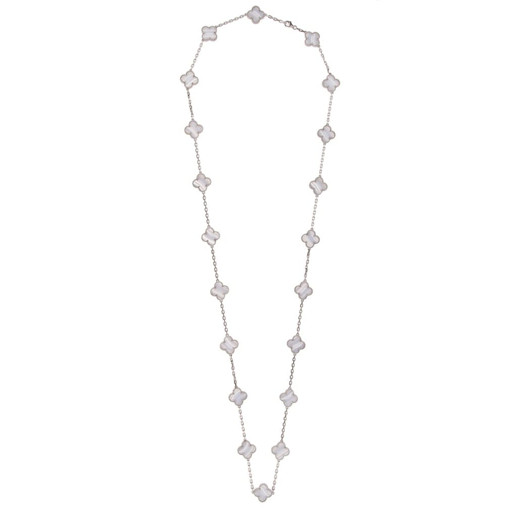 White Gold and Chalcedony Vintage Alhambra 20 Motifs Necklace