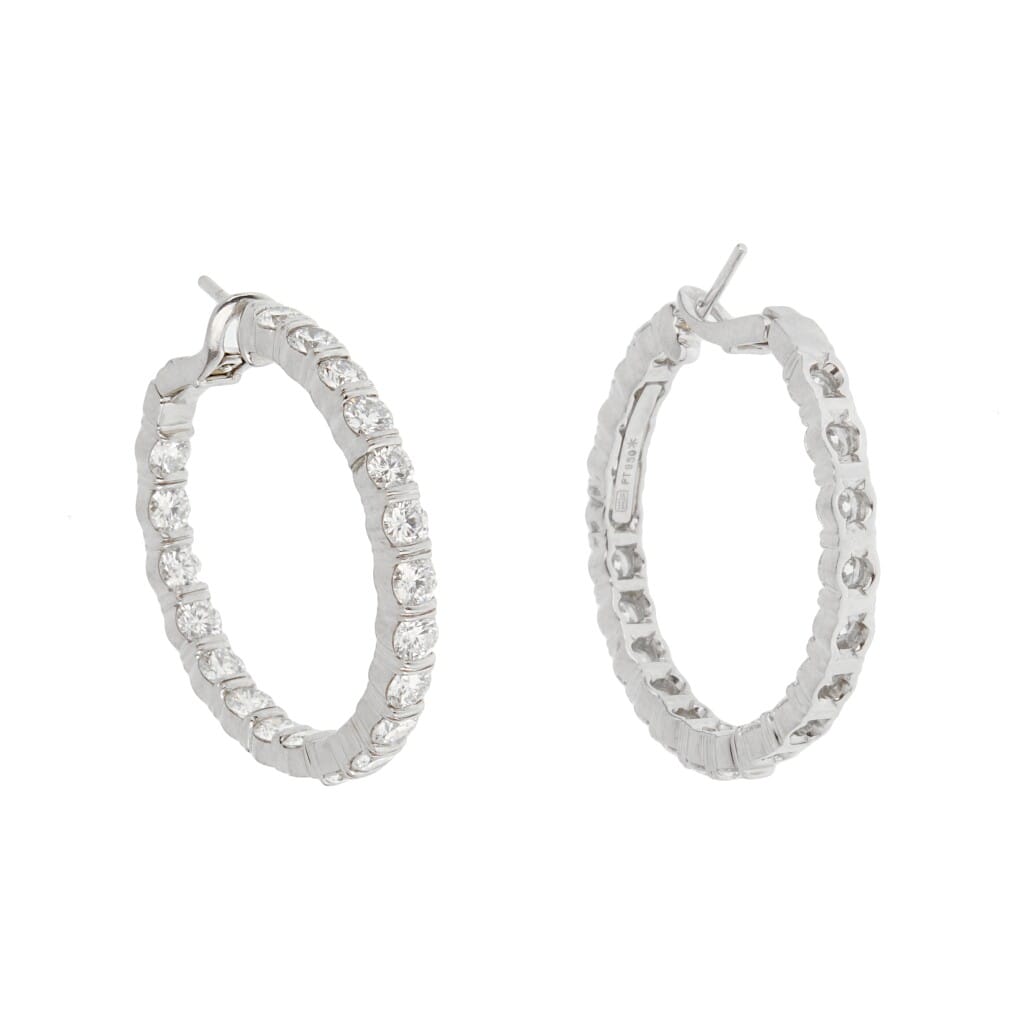 Platinum and 6.00ctw Round Brilliant Cut Diamond Hoop Earrings