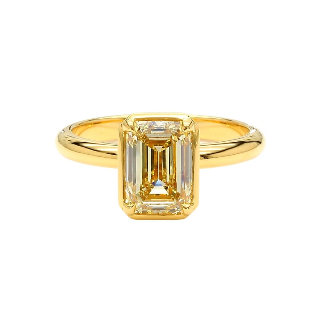 Gold and 2.12ct Emerald Cut Fancy Brownish Yellow Diamond Engagement Ring
