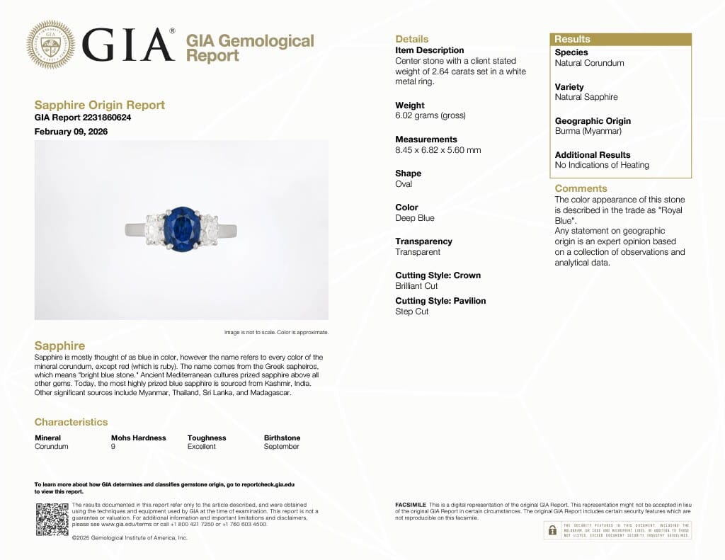 Platinum, 2.63ct Burmese Royal Blue Sapphire and Diamond Ring
