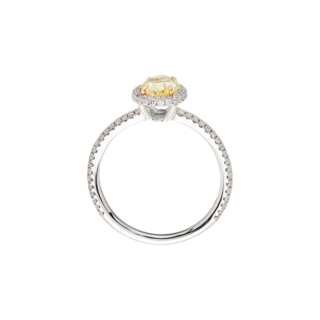 White Gold, 1.09ct Oval Shape Fancy Intense Yellow Diamond and Diamond Engagement Ring