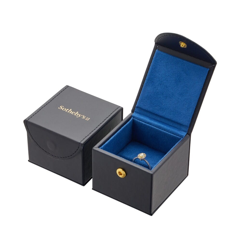 White Gold, 1.09ct Oval Shape Fancy Intense Yellow Diamond and Diamond Engagement Ring